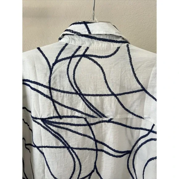 Soft Surroundings white and blue streak top Button Down Tunic blouse Large - Picture 8 of 10